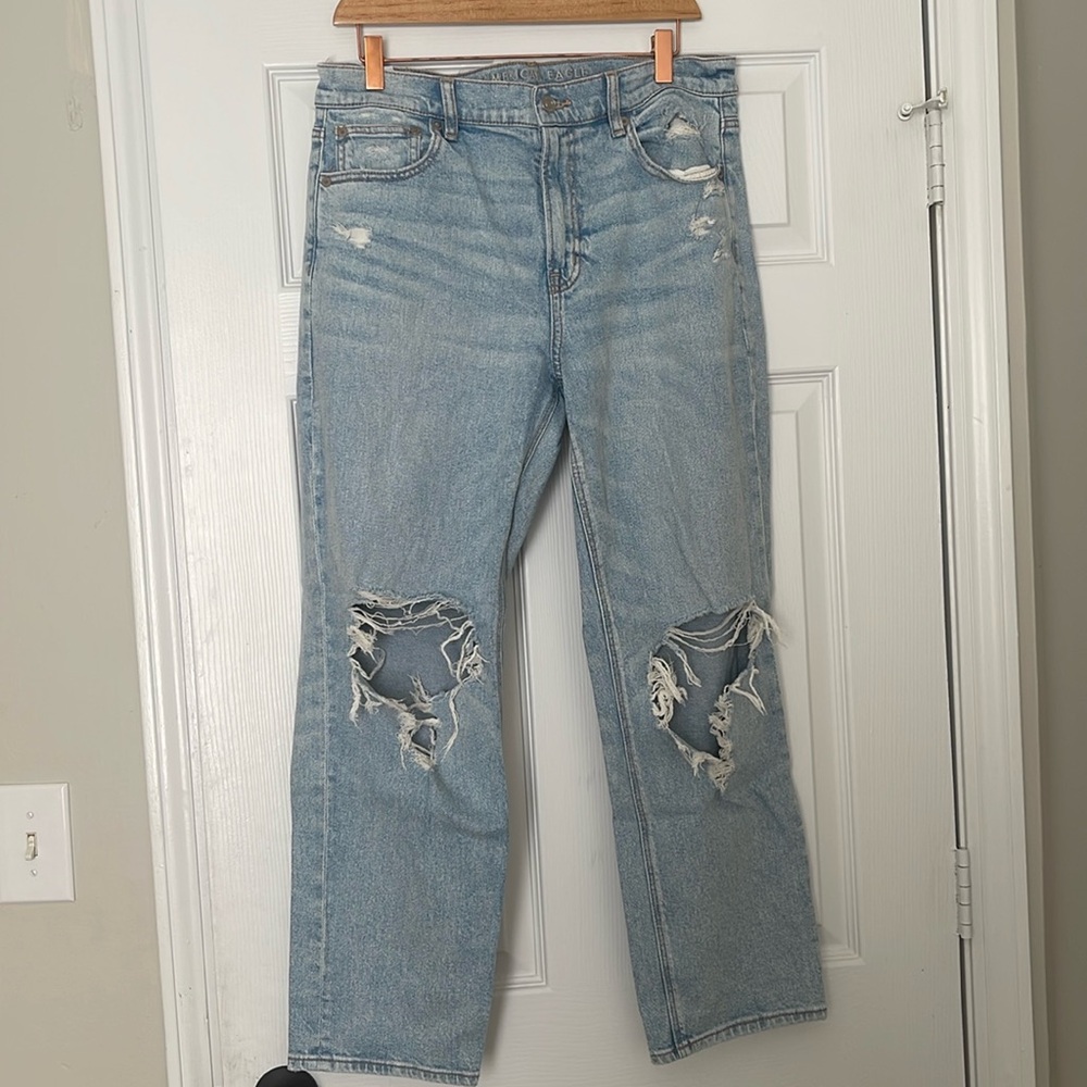 American Eagle super hi rise ankle straight jean